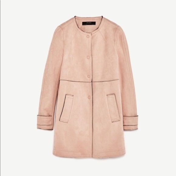 Zara faux suede coat with round neck light pink Small - Picture 2 of 7